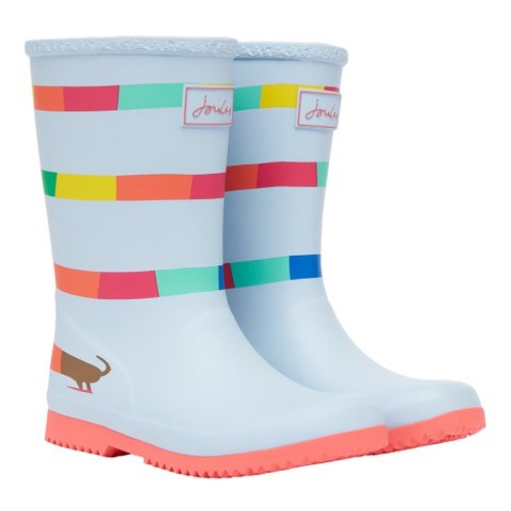 Joules JNR Roll-Up Light Blue & Red Rainbow Dog Rain Boot Toddler Girls 9 - Picture 2 of 9